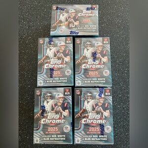 Lot of 5 2025 Topps Chrome NFL Trading Card Blaster Boxes Factory Sealed